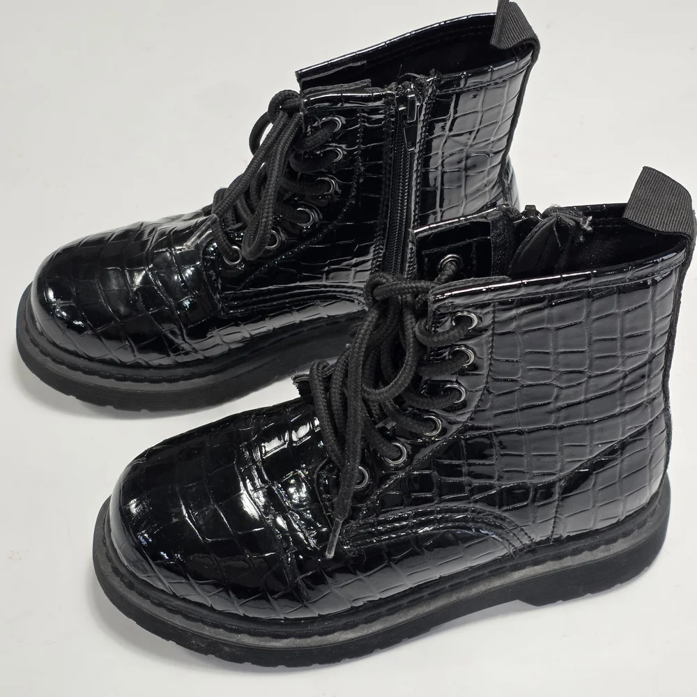 Steve Madden Baby Girl Black Croc-Embossed Combat Boots Size 2